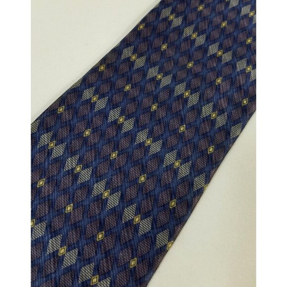 Van Heusen Mens Silk Necktie Blue & Purple Geometric Pattern 58" X 4" - Picture 3 of 8